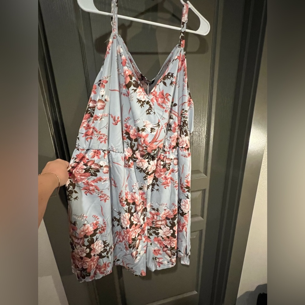 Light blue romper with rose flowers from Bloomchic